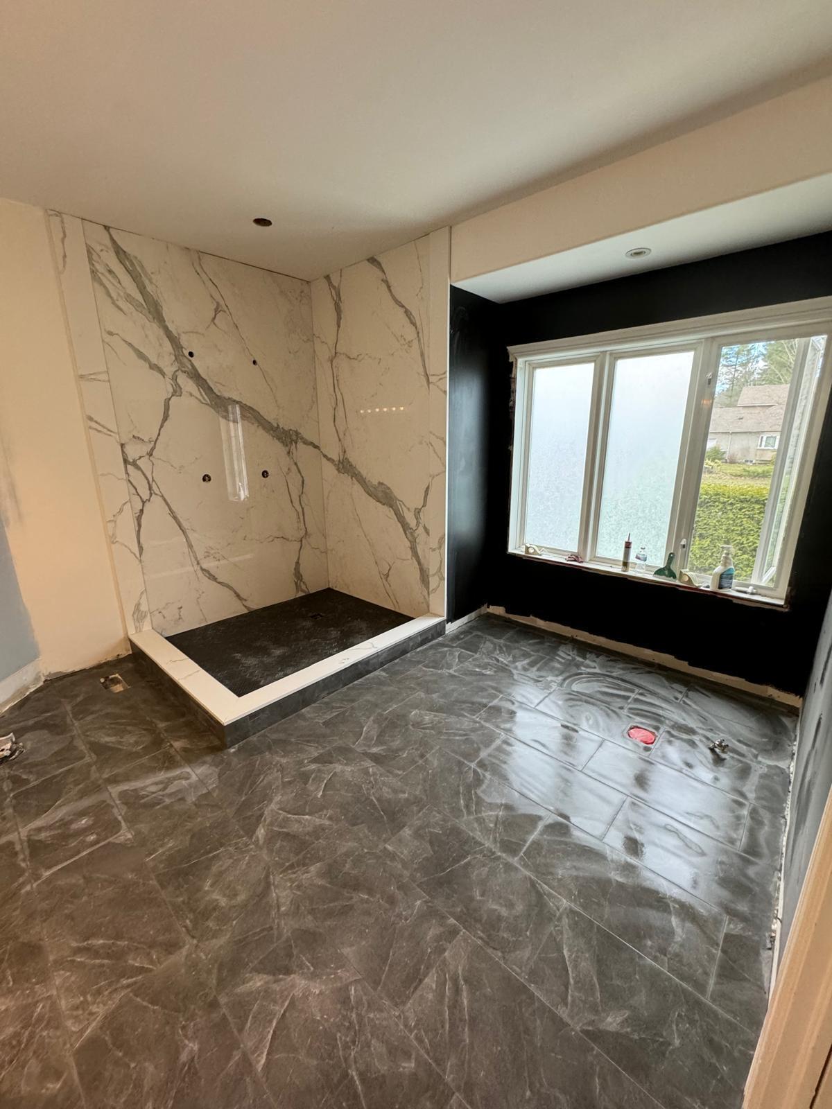 Black marble shower walls